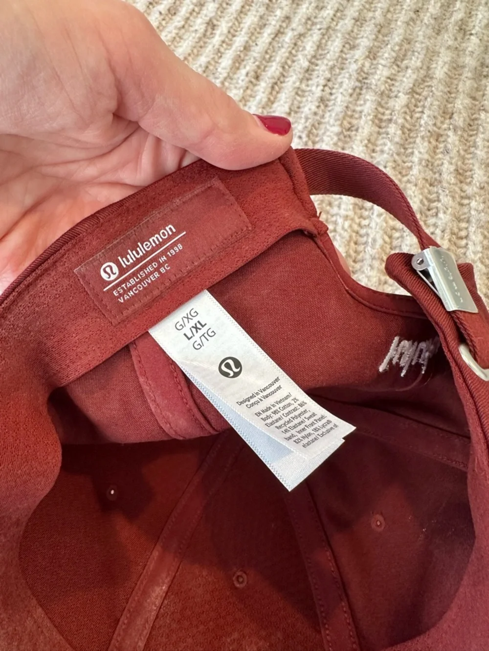 lululemon athletica adult Maroon Baseball Cap with Navy Lettering